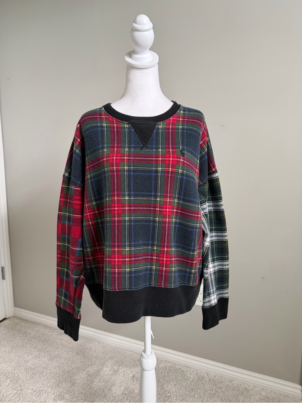 Polo Ralph Lauren Plaid Crewneck Sweatshirt in Red, Green & Navy Preppy
